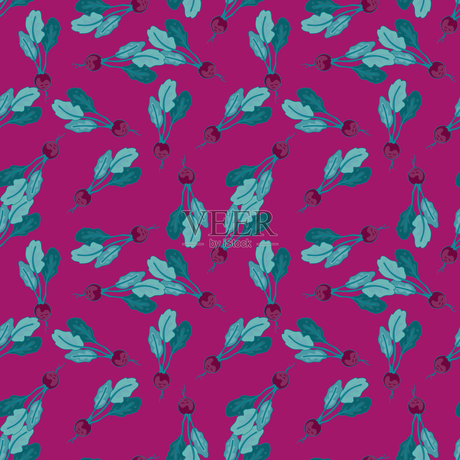 复古萝卜无缝图案。萝卜用叶子做壁纸。素食背景。插画图片素材