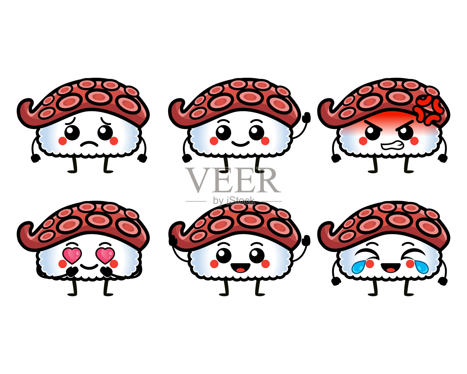 有趣的ika鱿鱼寿司人物可爱的脸插画图片素材