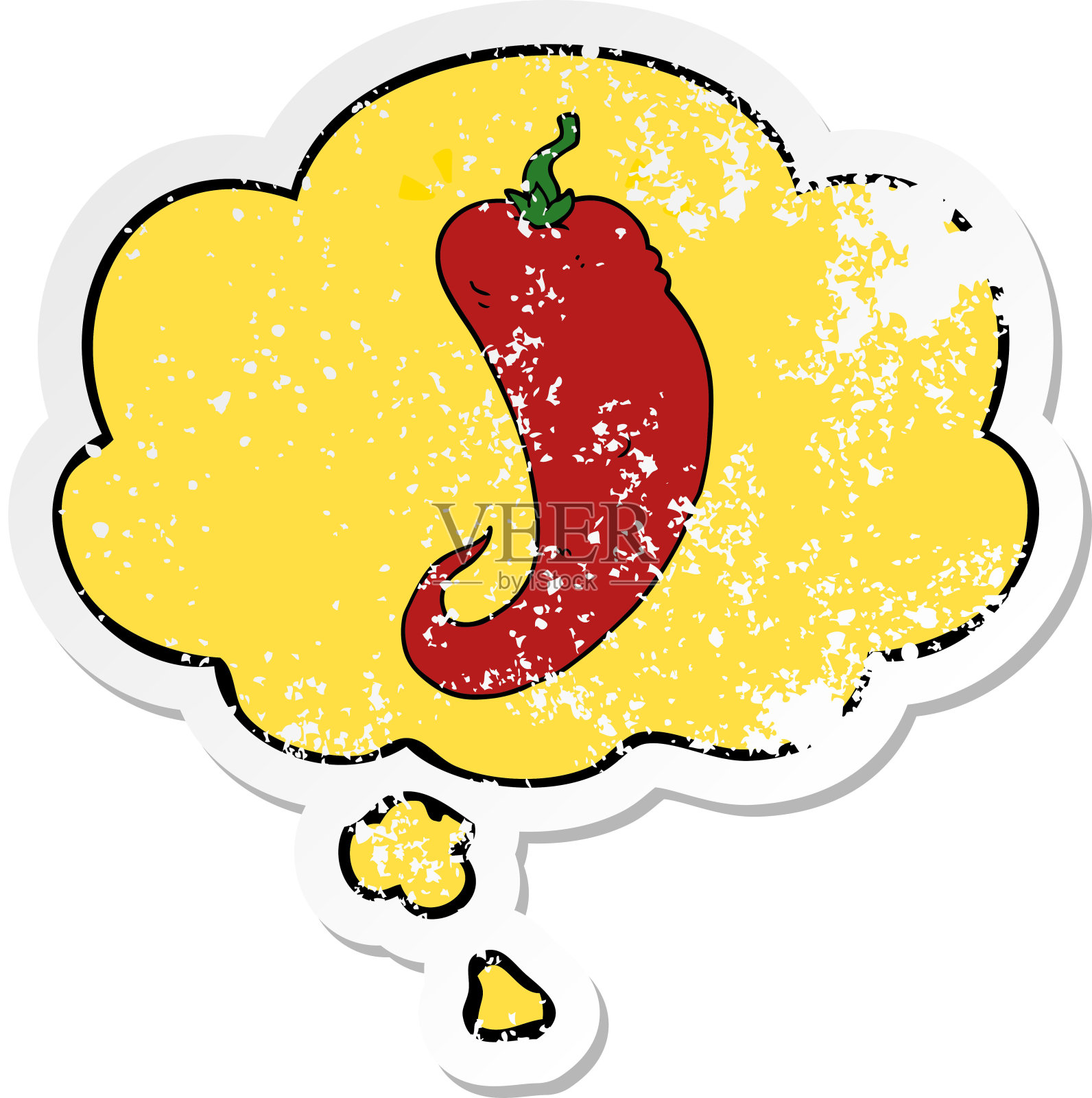 卡通辣椒与思想泡泡作为一个痛苦的磨损贴纸插画图片素材