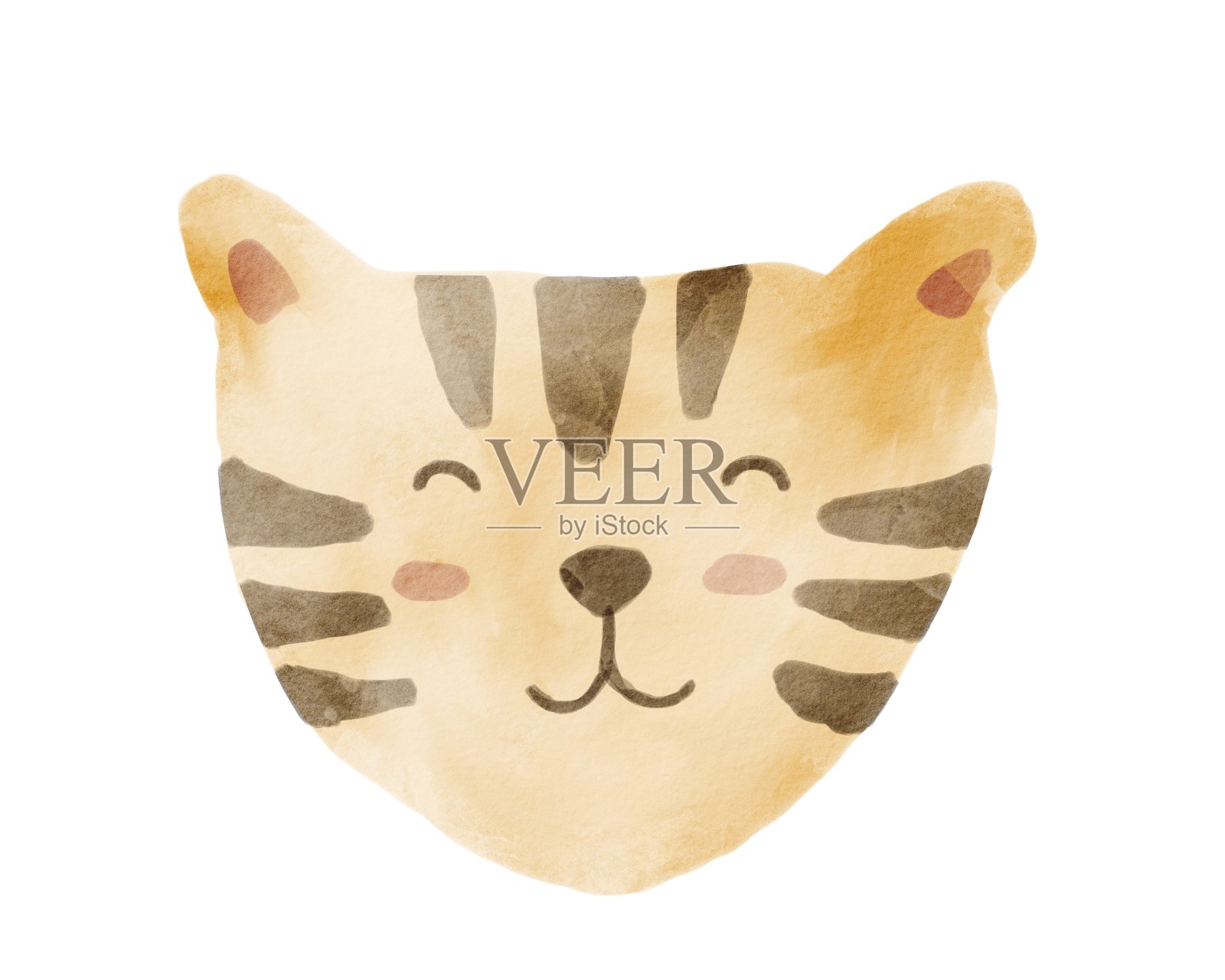 可爱的卡通老虎脸非洲狩猎水彩动物。水彩丛林动物。手绘插图孤立的白色背景。插画图片素材