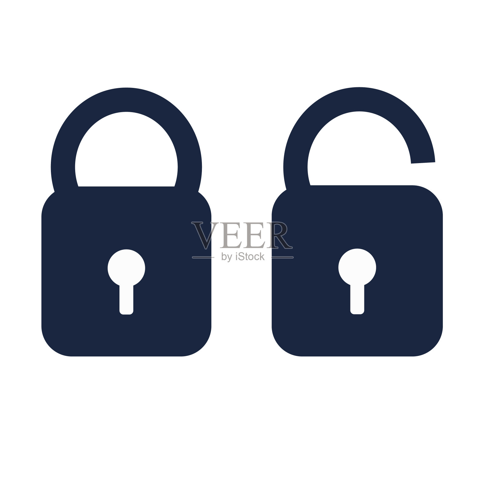 两个矢量图标的挂锁,一个是打开的,另一个是关闭的图标素材