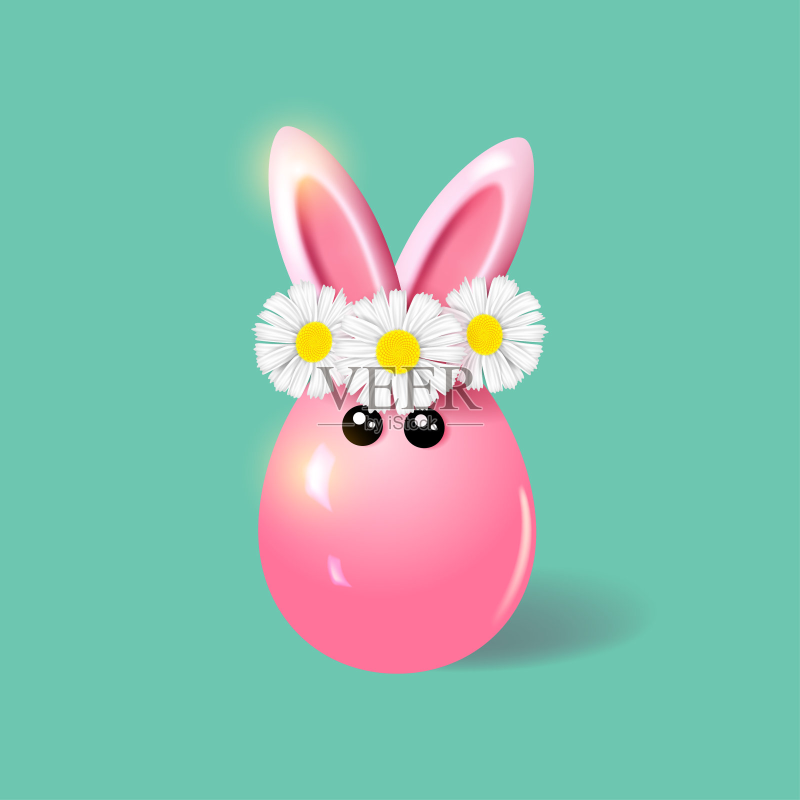 粉色复活节兔子戴雏菊花环插画图片素材