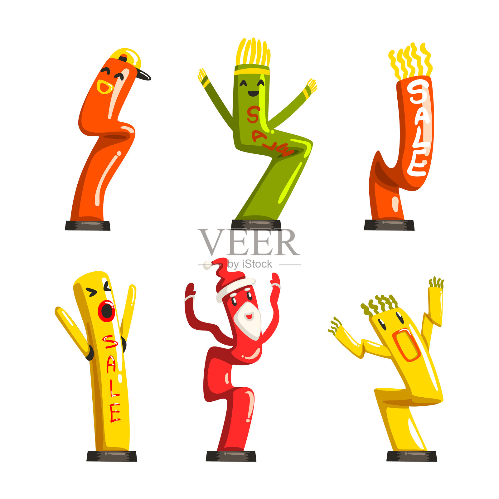 跳舞的充气彩色管人挥舞着双手插画图片素材