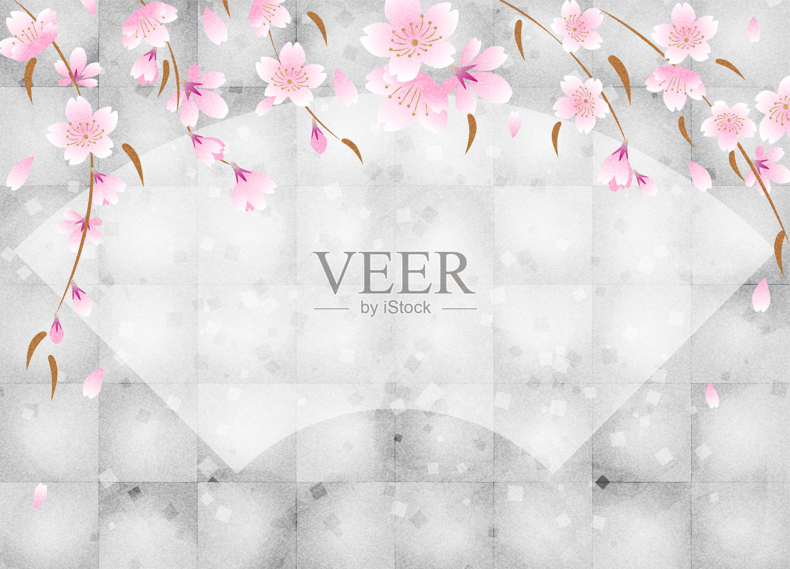 樱花在银叶背景,复制空间可用插画图片素材