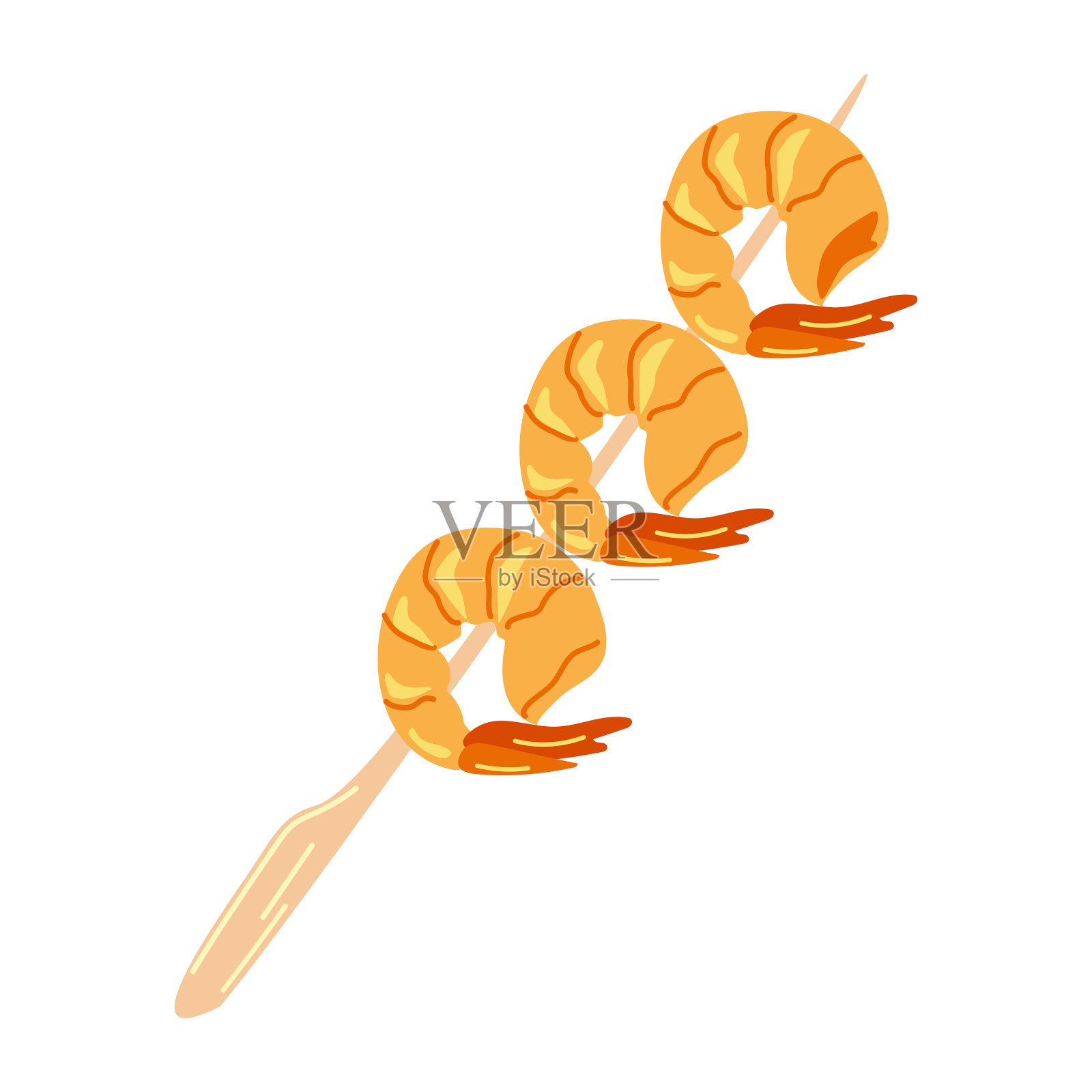 烤串上的虾串插画图片素材