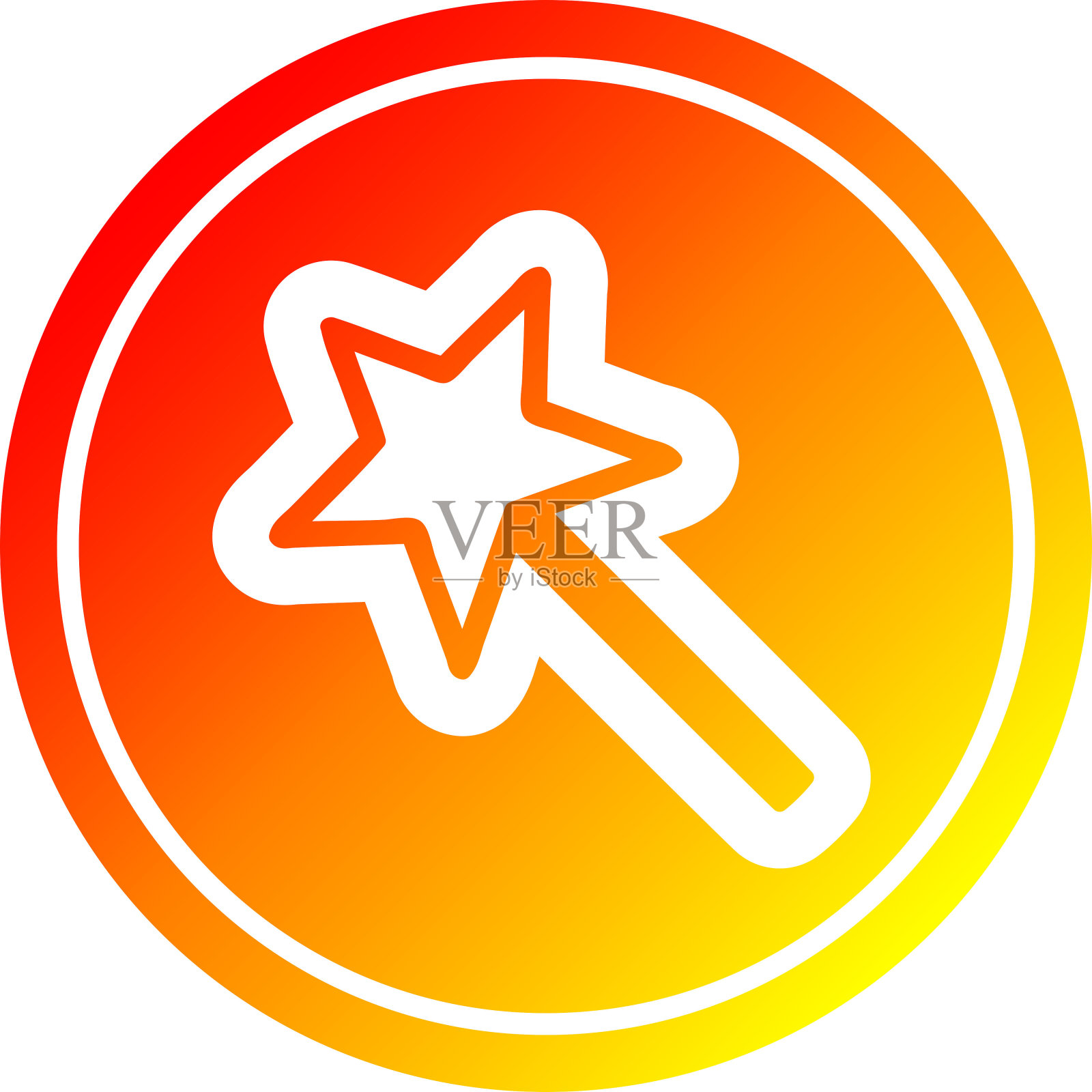 魔术棒圆形图标与温暖梯度完成插画图片素材