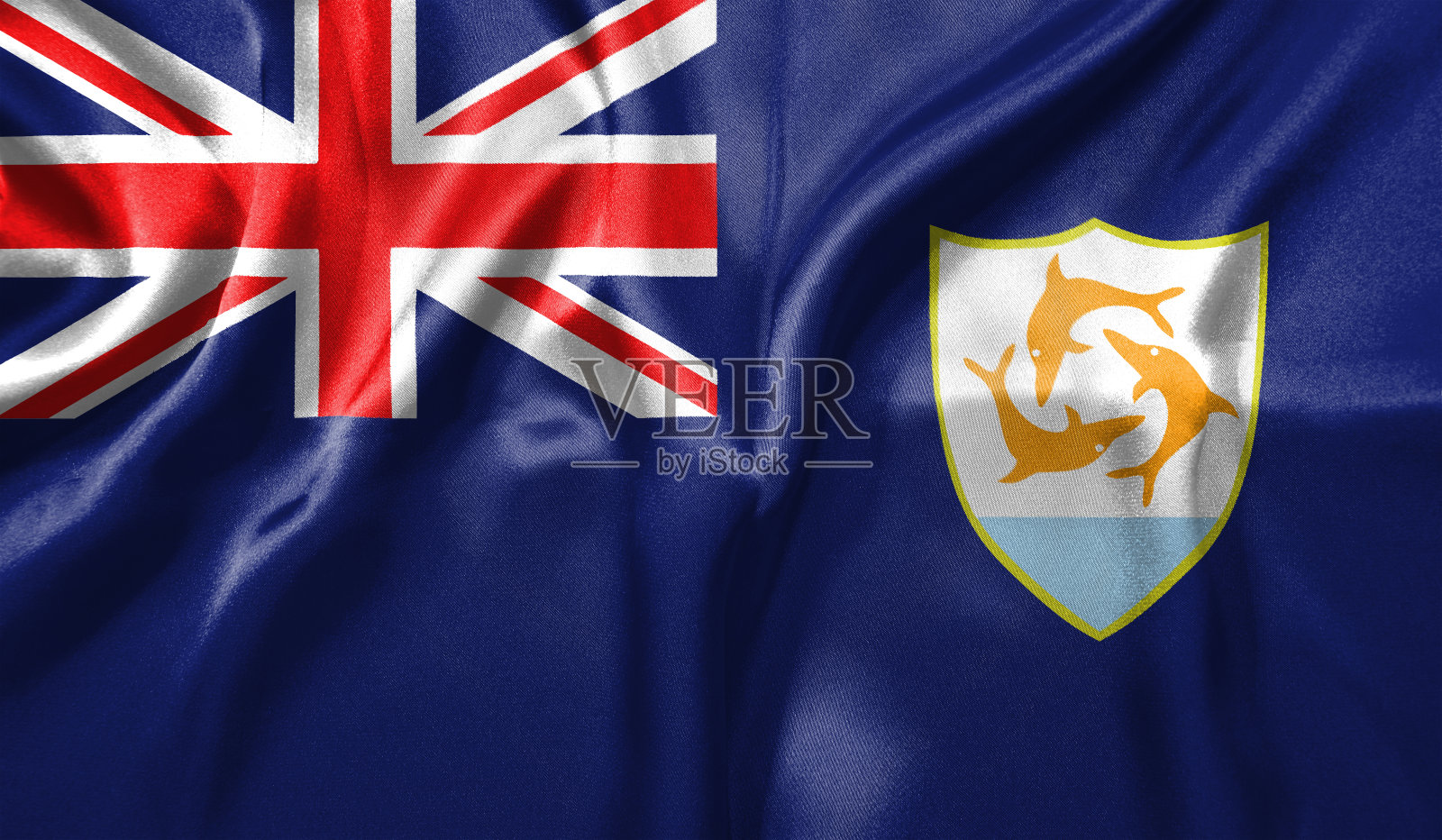 安圭拉旗波高度详细的现实3D渲染。照片摄影图片