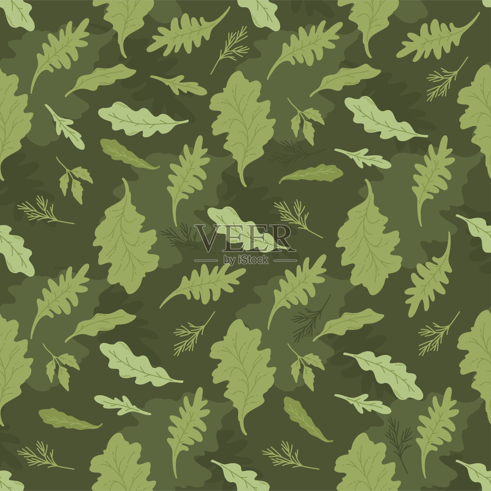 无缝模式的绿叶生菜上深色方插画图片素材