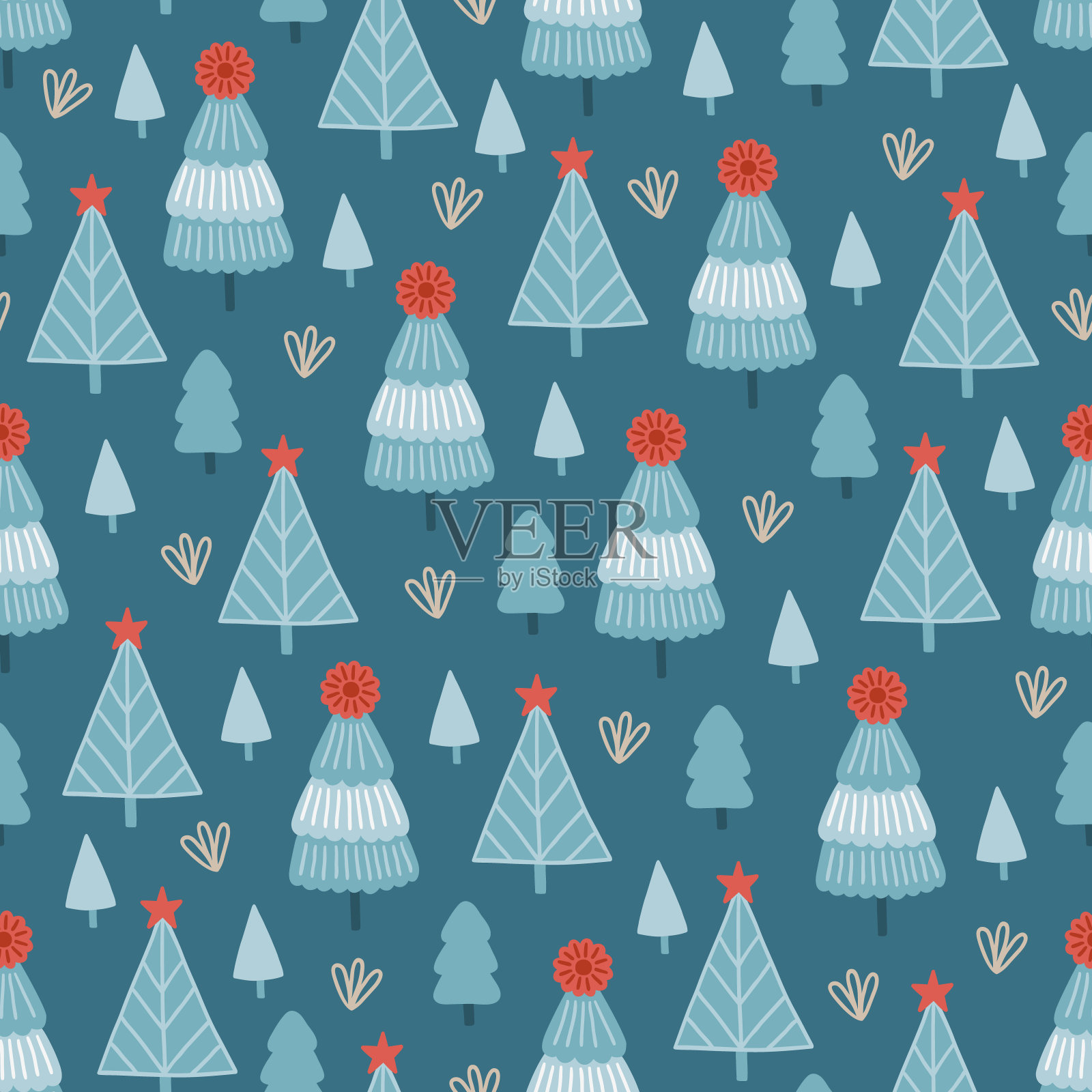 圣诞无缝模式与冷杉树和星星插画图片素材