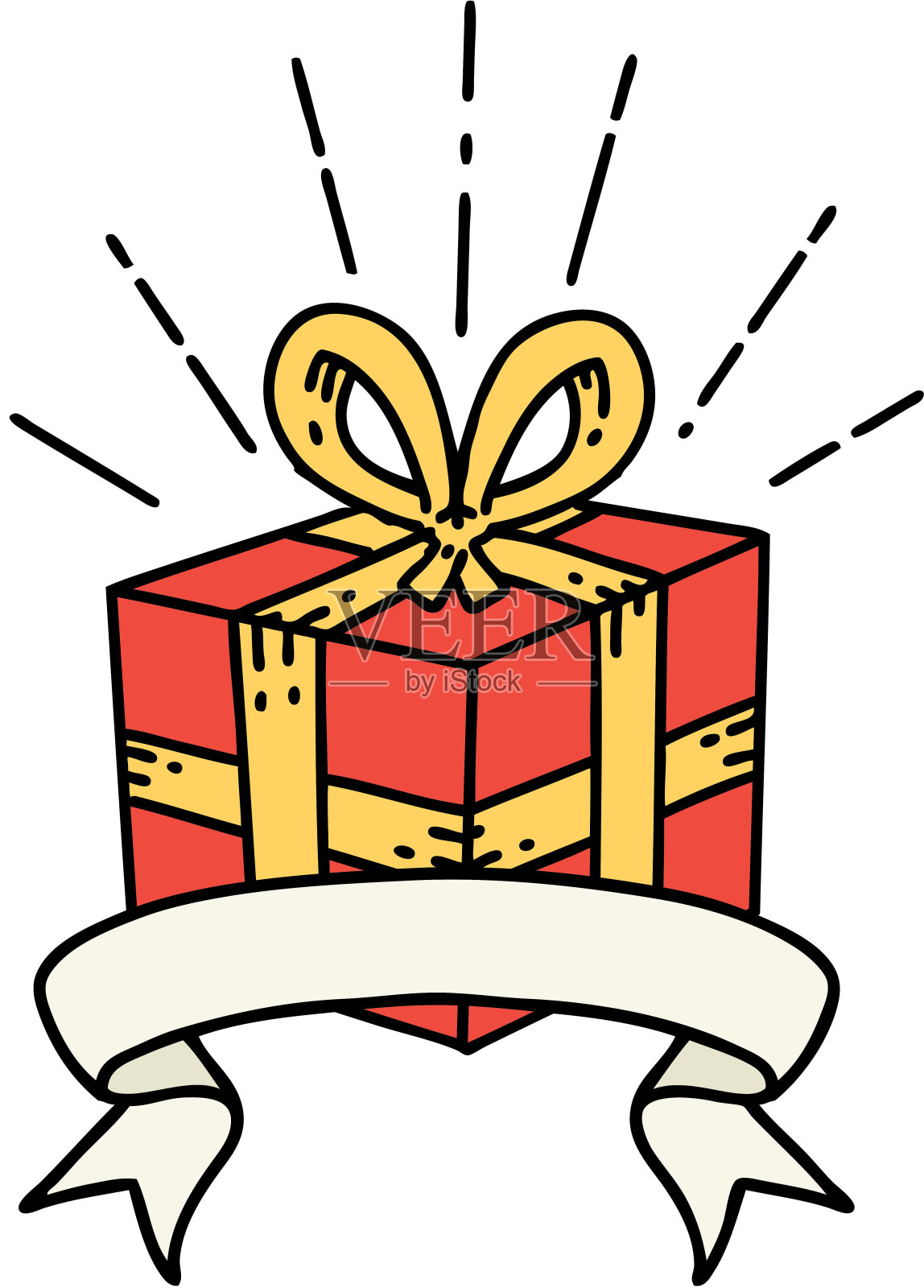 卷轴横幅与纹身风格的圣诞礼物插画图片素材