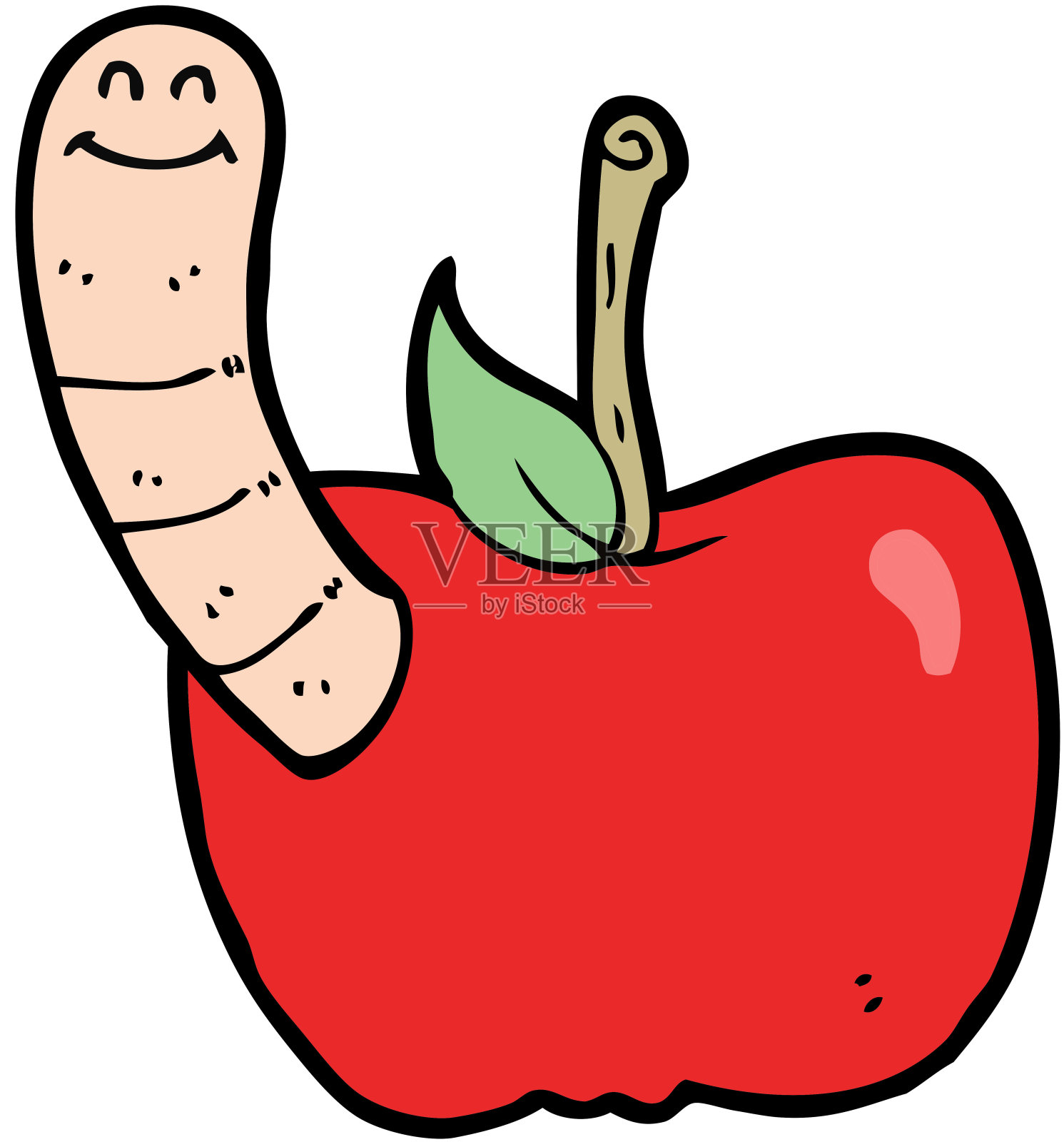 带虫子的卡通苹果插画图片素材