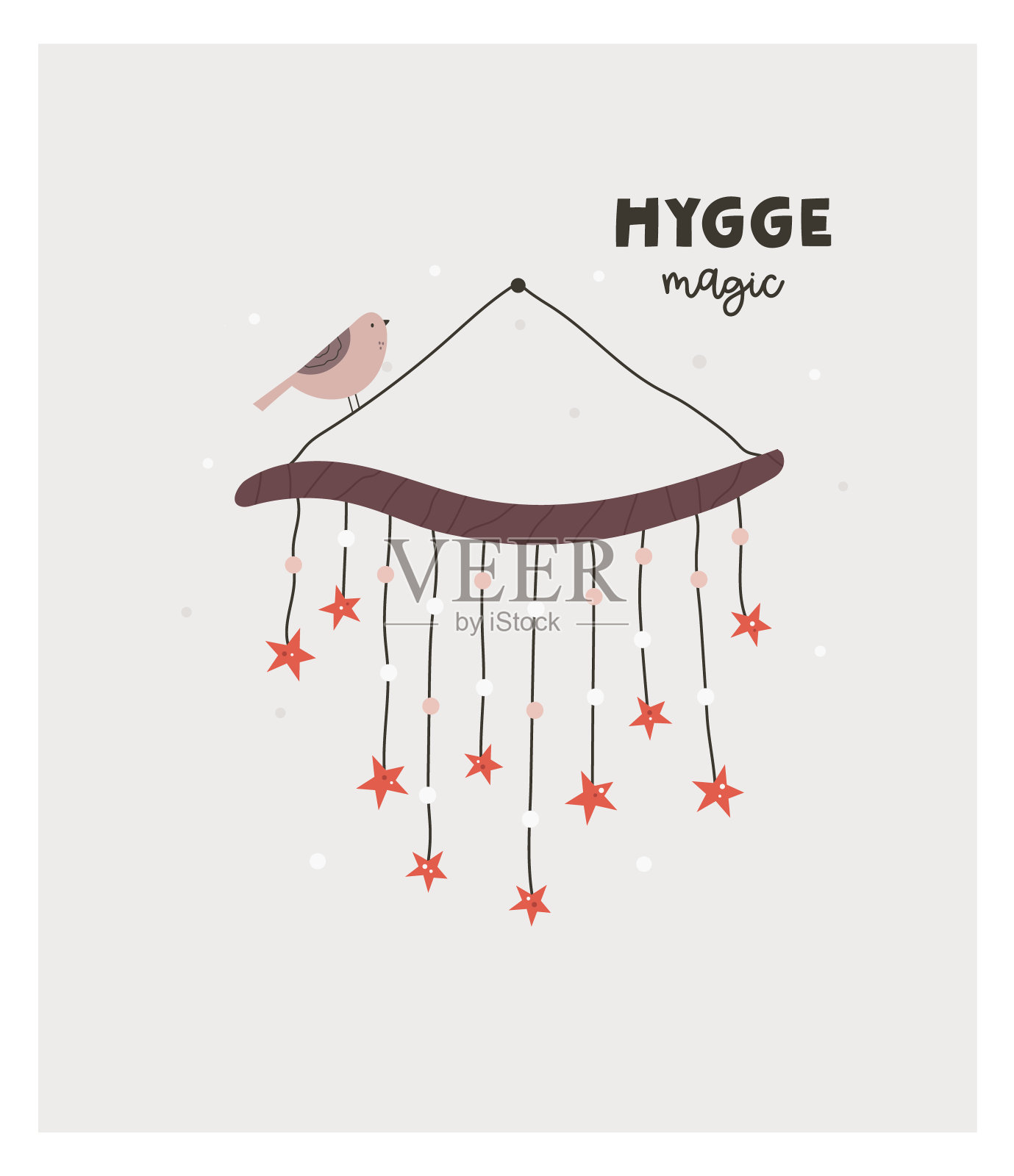 用花环和小鸟矢量构图装饰,文字Hygge魔幻。插画图片素材