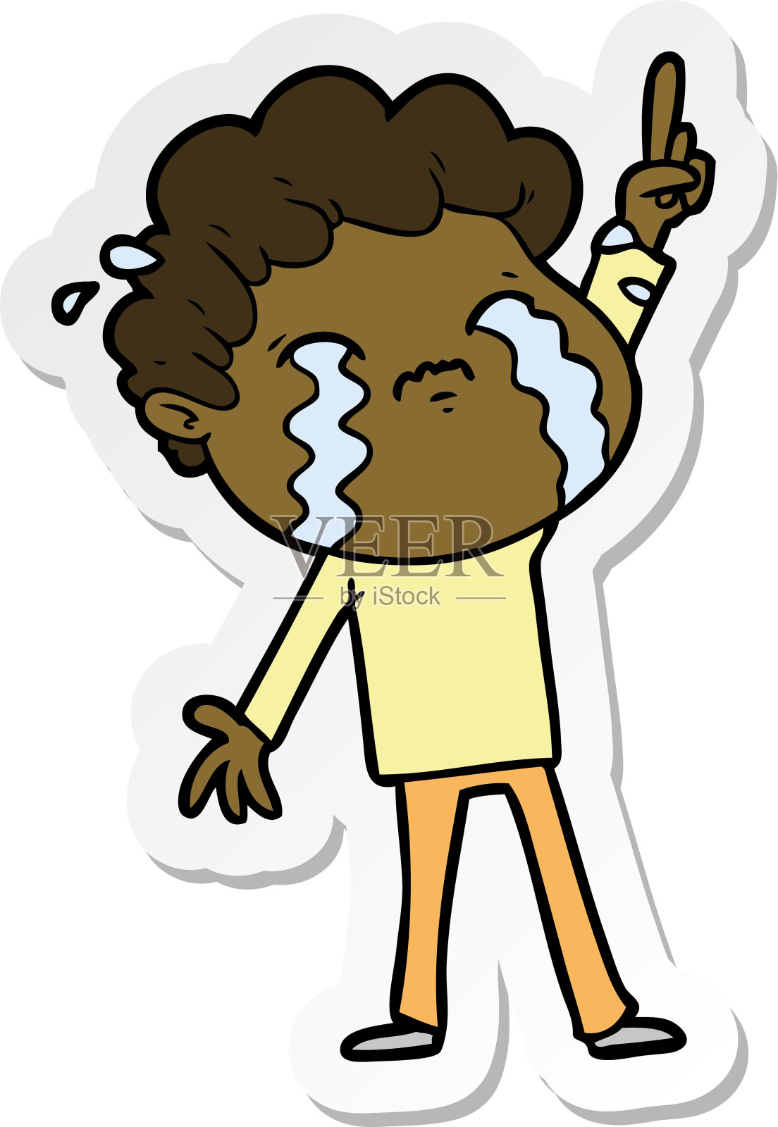 一个卡通男人哭的贴纸插画图片素材