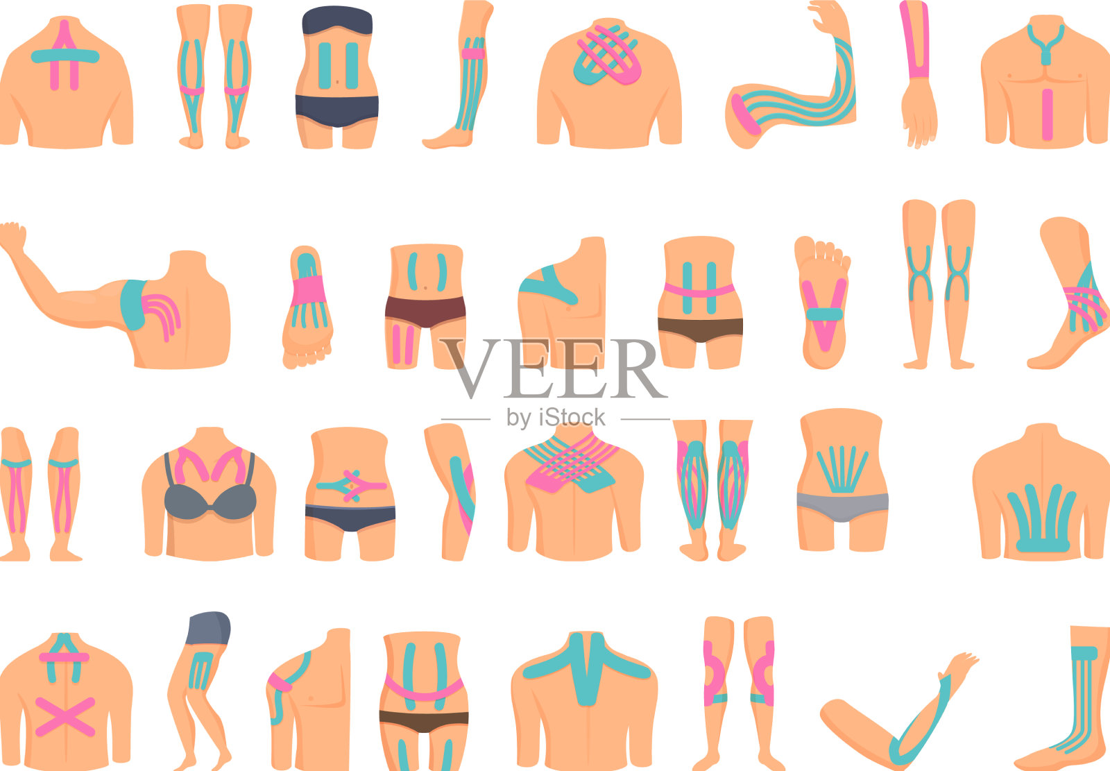 肌内效贴片图标设定卡通健身图标素材