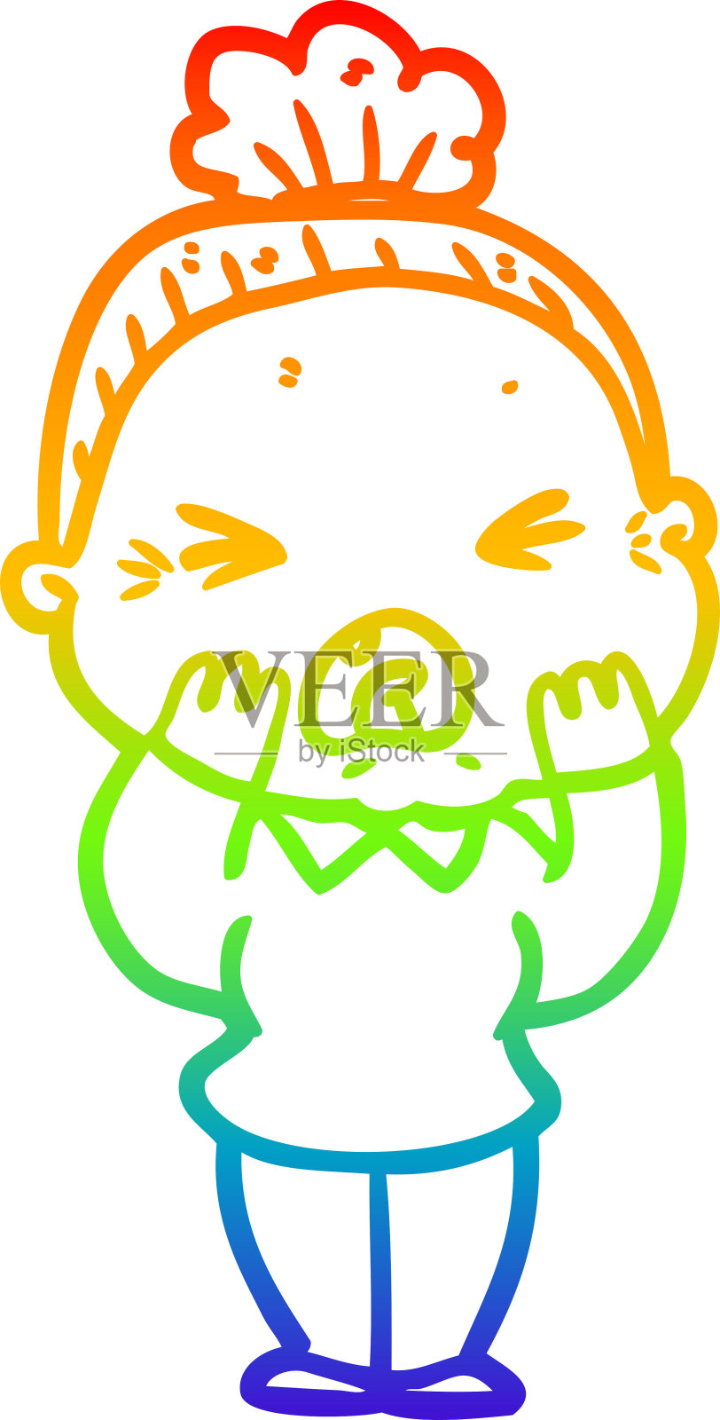 彩虹渐变线条画一个愤怒的老妇卡通插画图片素材