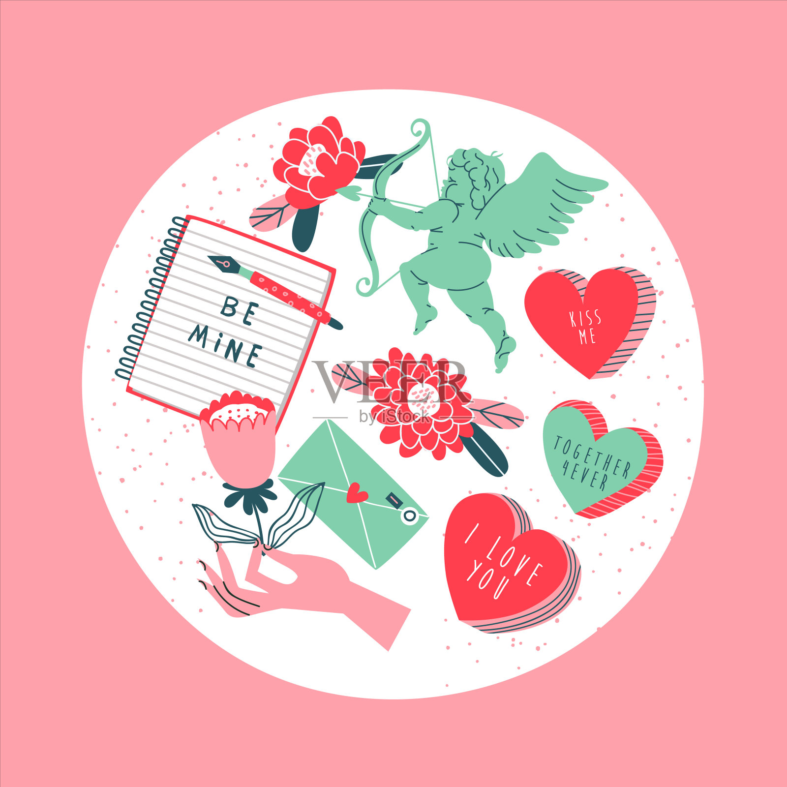 手绘爱情概念图标集孤立插画图片素材