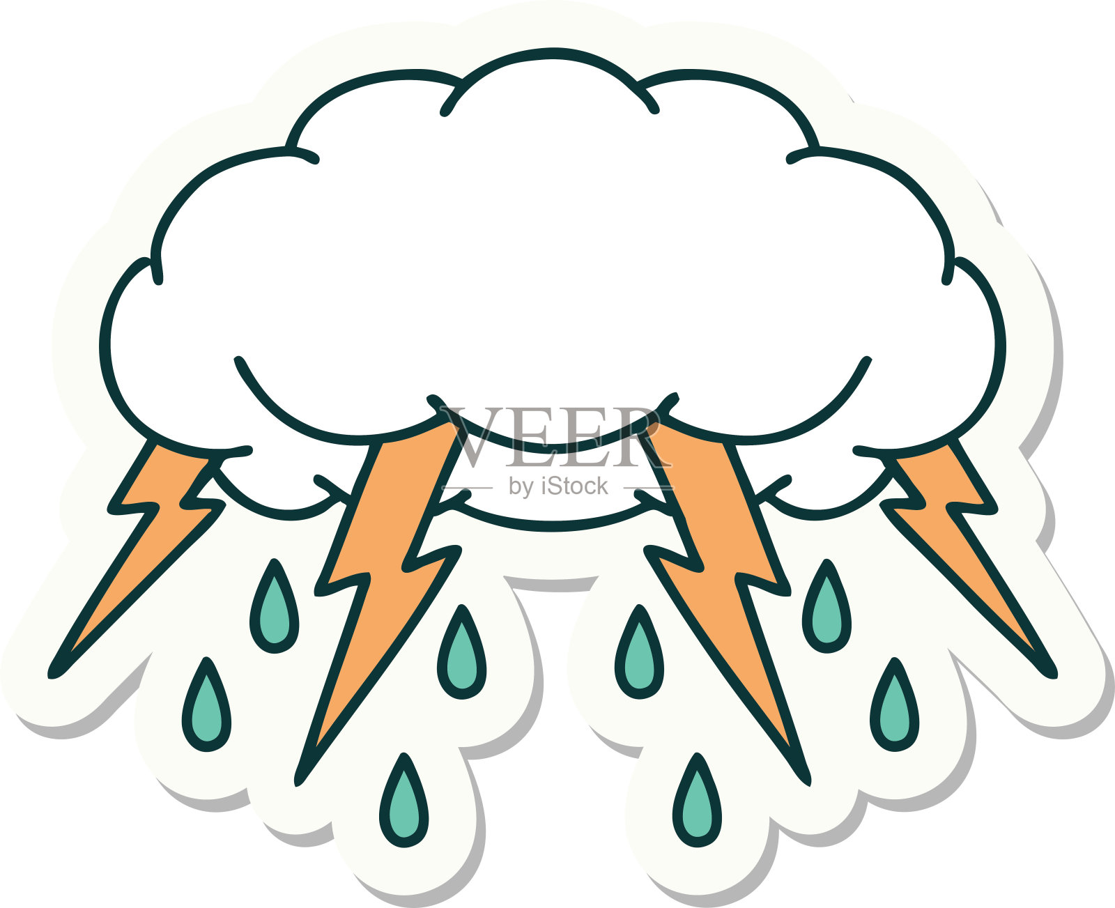 贴纸的纹身在传统风格的风暴云插画图片素材