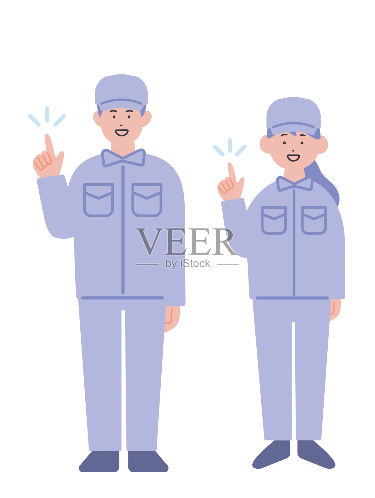 穿着工作服的男人和女人指着的插图插画图片素材