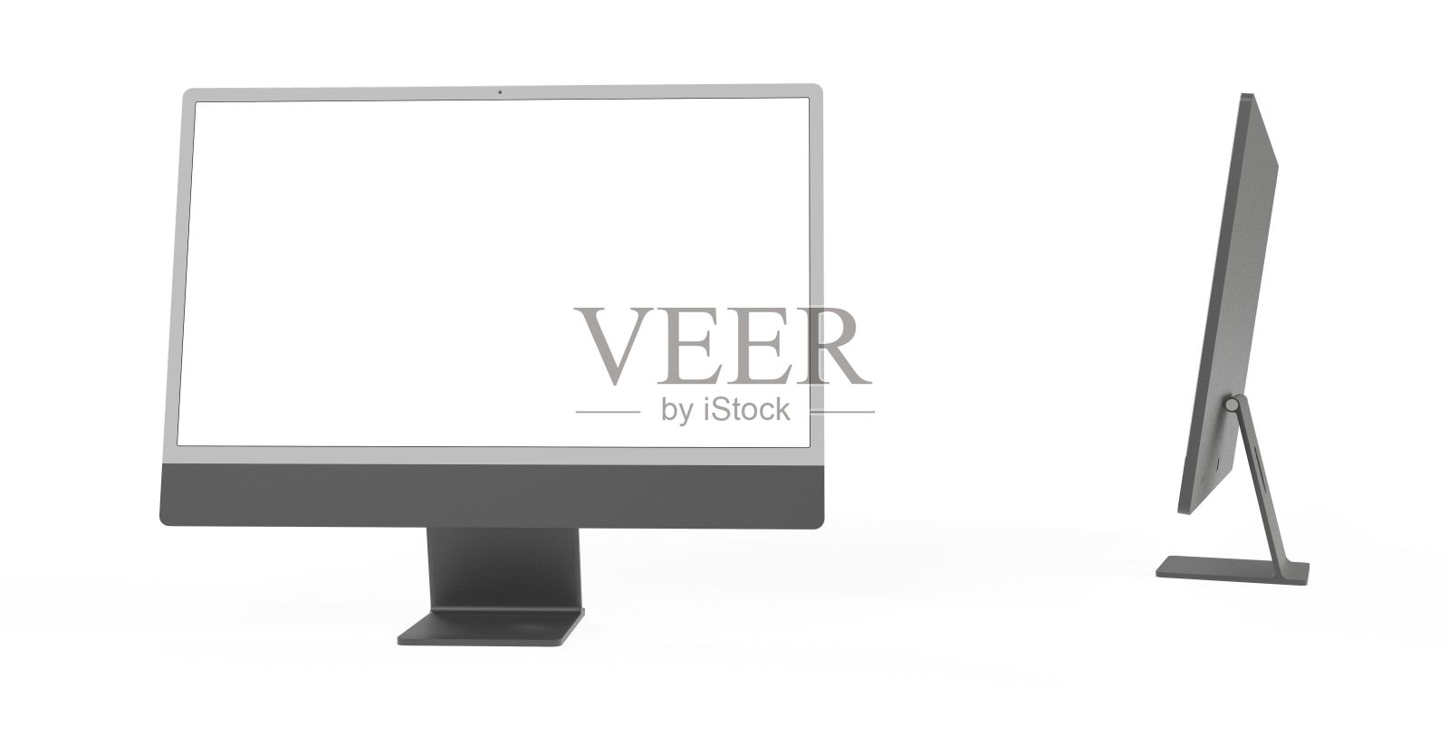 一个现代PC屏幕的3D渲染与黑色框架隔离在白色背景与复制空间照片摄影图片