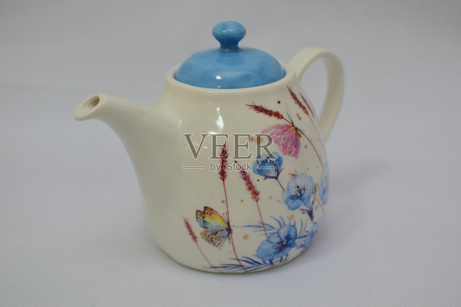 青花瓷花卉茶咖啡具金勺套装样机照片摄影图片