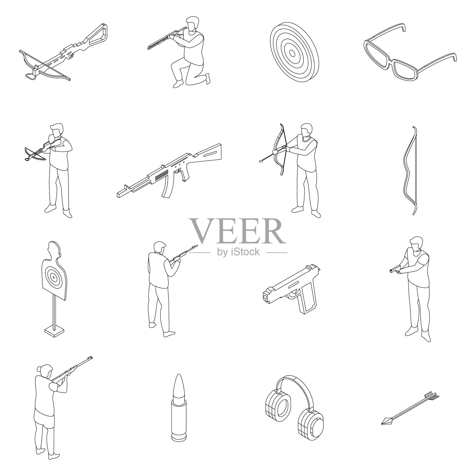 拍摄运动图标设置矢量轮廓插画图片素材