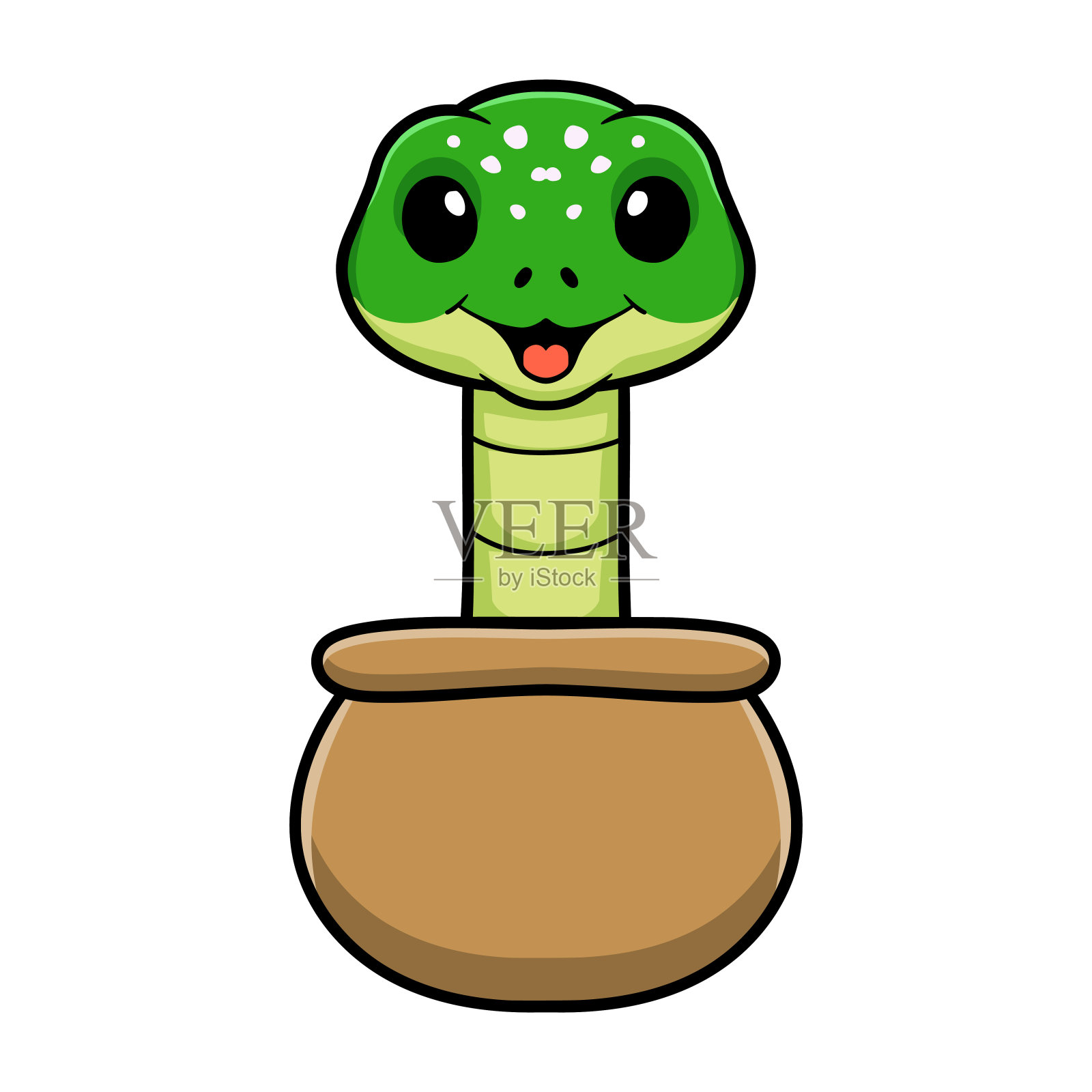 可爱的绿色树蟒卡通从锅里出来设计元素图片