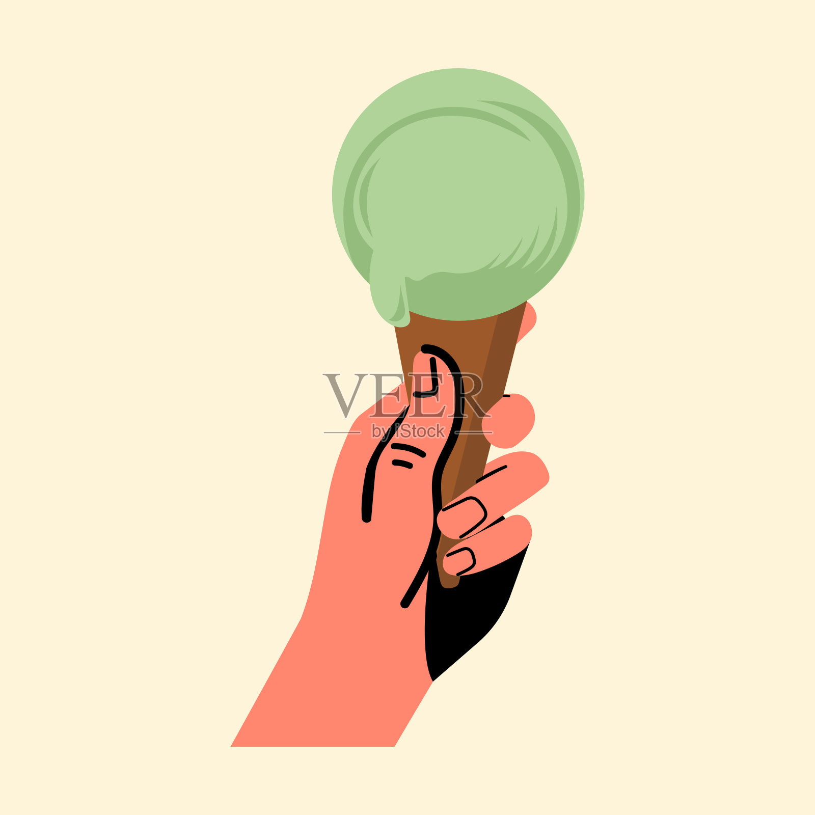 人手拿着蛋卷上的冰淇淋插画图片素材