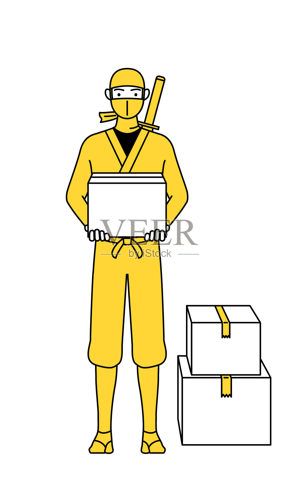 打扮成忍者的男人正在搬运纸箱插画图片素材