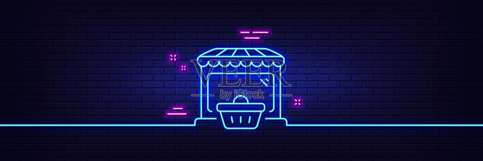 网上市场行图标购物车霓虹灯招牌插画图片素材