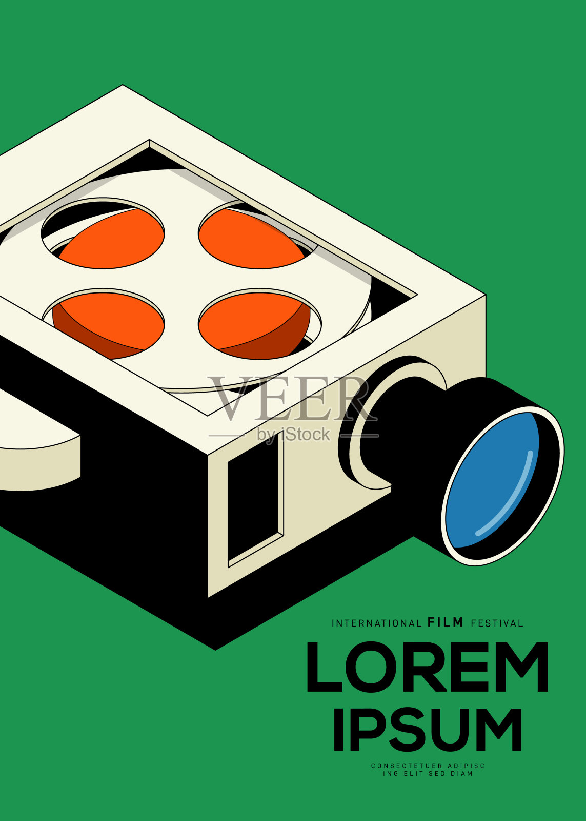 电影海报设计模板背景与老式电影相机插画图片素材