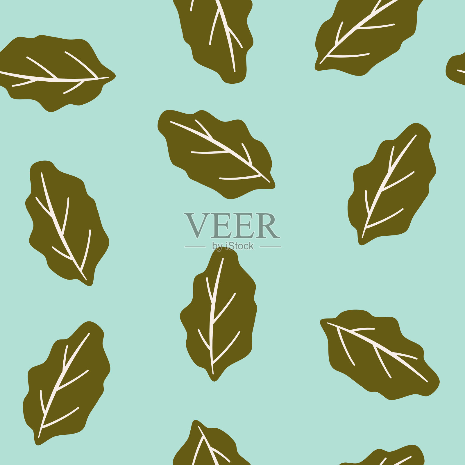 可爱的无缝图案与叶子插画图片素材