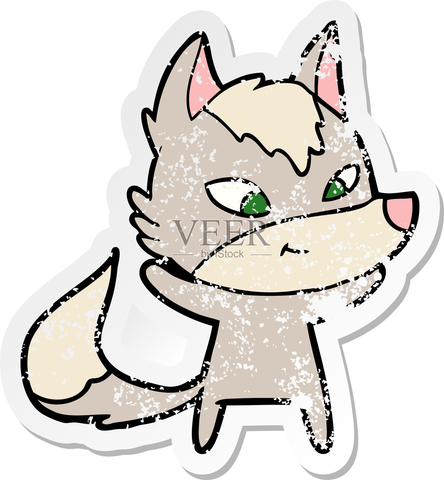 一个友好的卡通狼的心疼贴纸设计元素图片