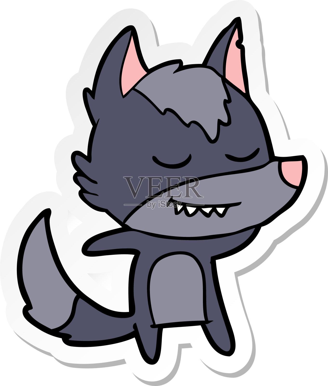 友好的卡通狼贴纸设计元素图片