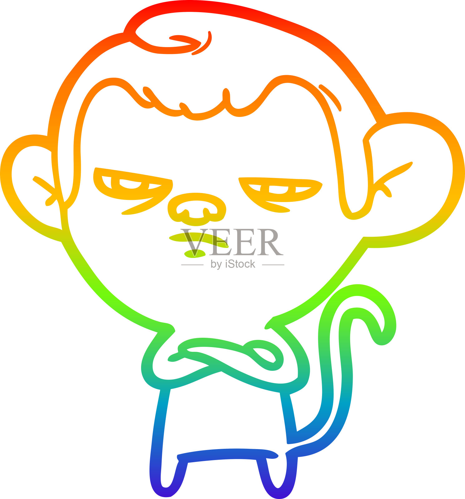 彩虹渐变线条绘制的卡通猴子设计元素图片