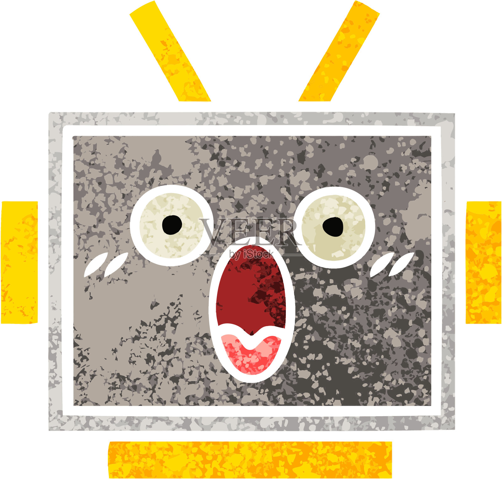 一个机器人头的复古插图风格卡通插画图片素材