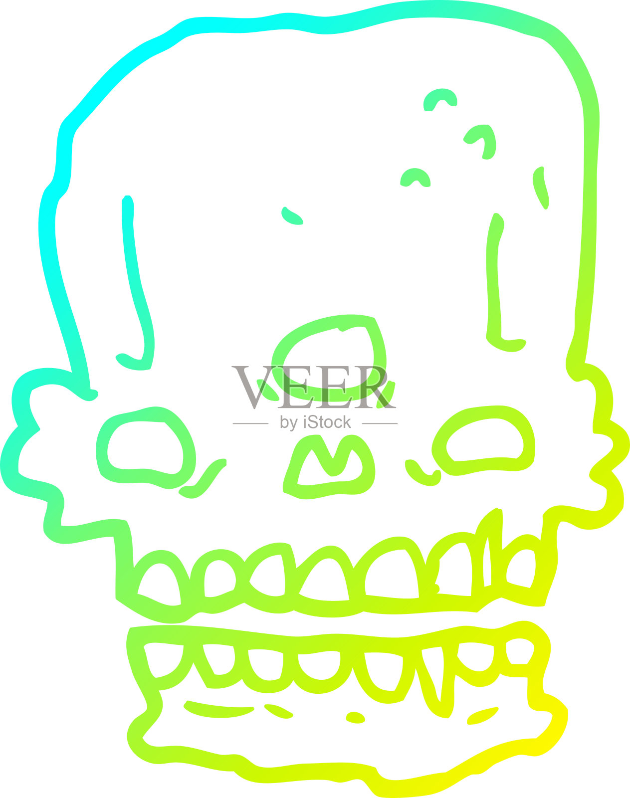 冷梯度线绘制的卡通幽灵头骨插画图片素材