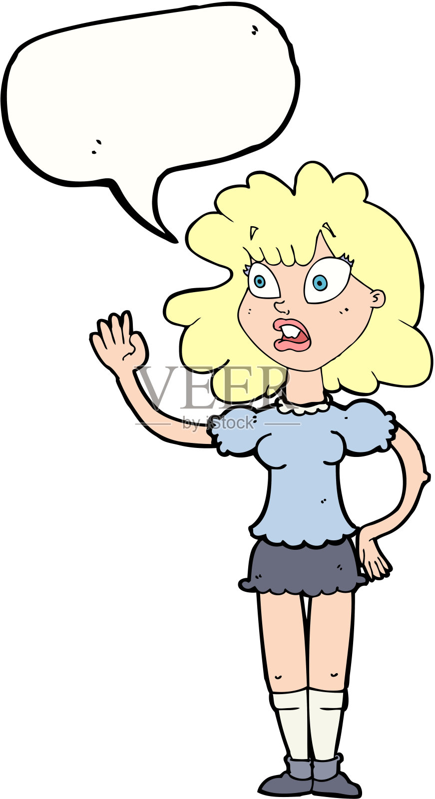 卡通忧虑女子用言语泡泡挥手设计元素图片