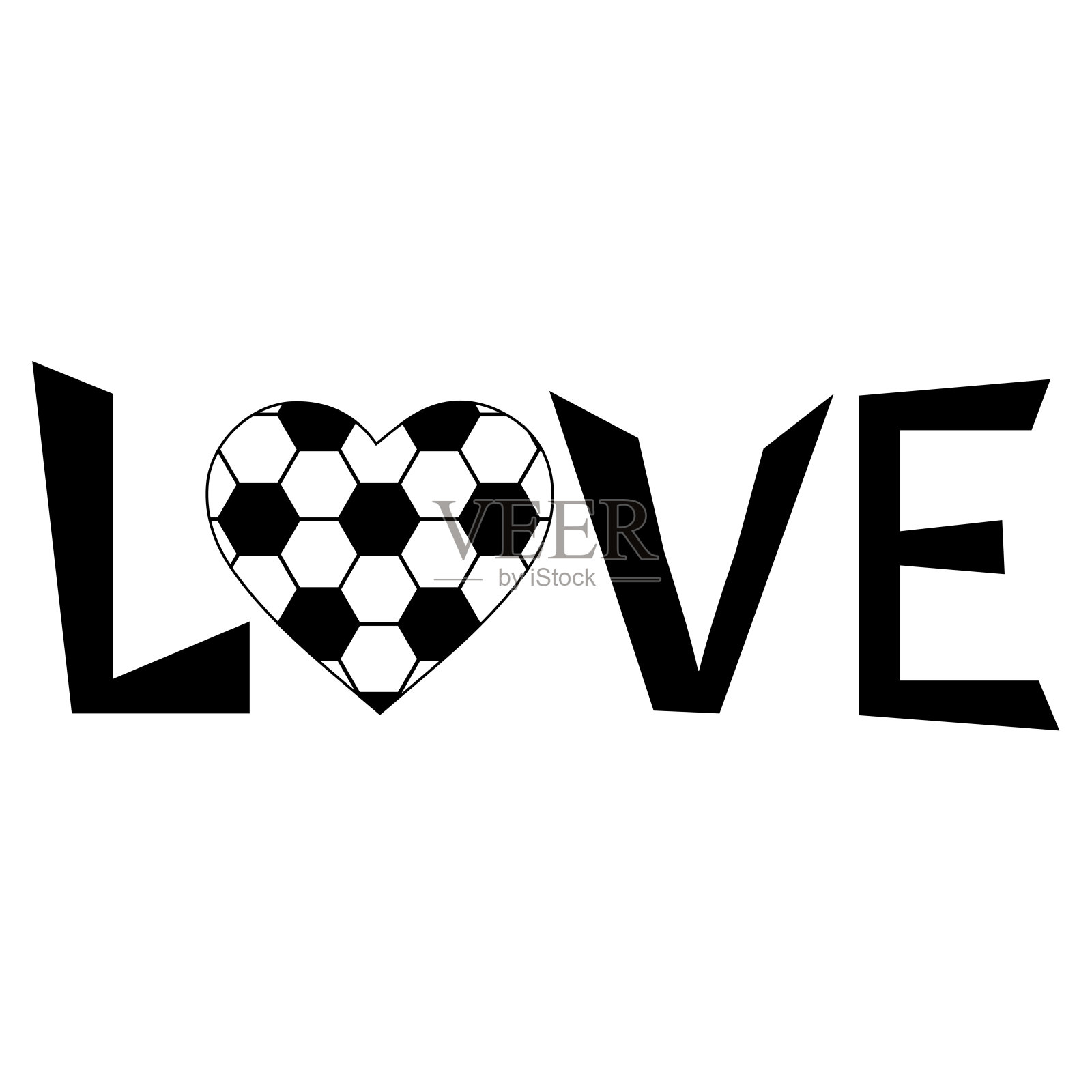 单词“Love”用心形填充足球图案设计而不是字母“O”设计元素图片