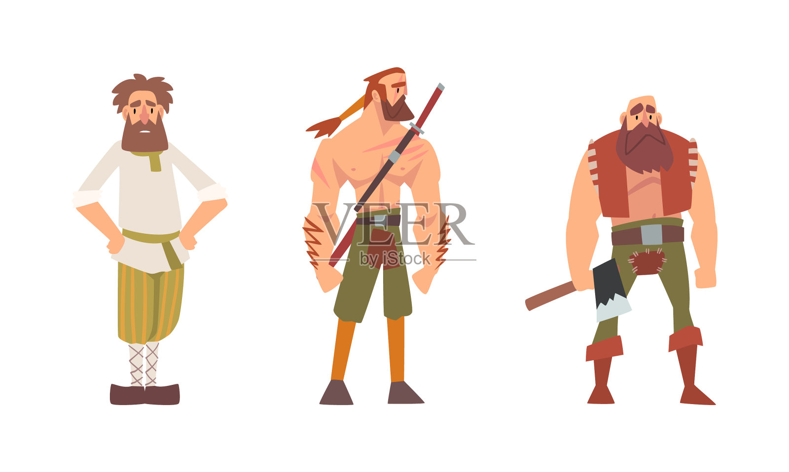 中世纪长胡子的农民和肌肉发达的男人设计元素图片
