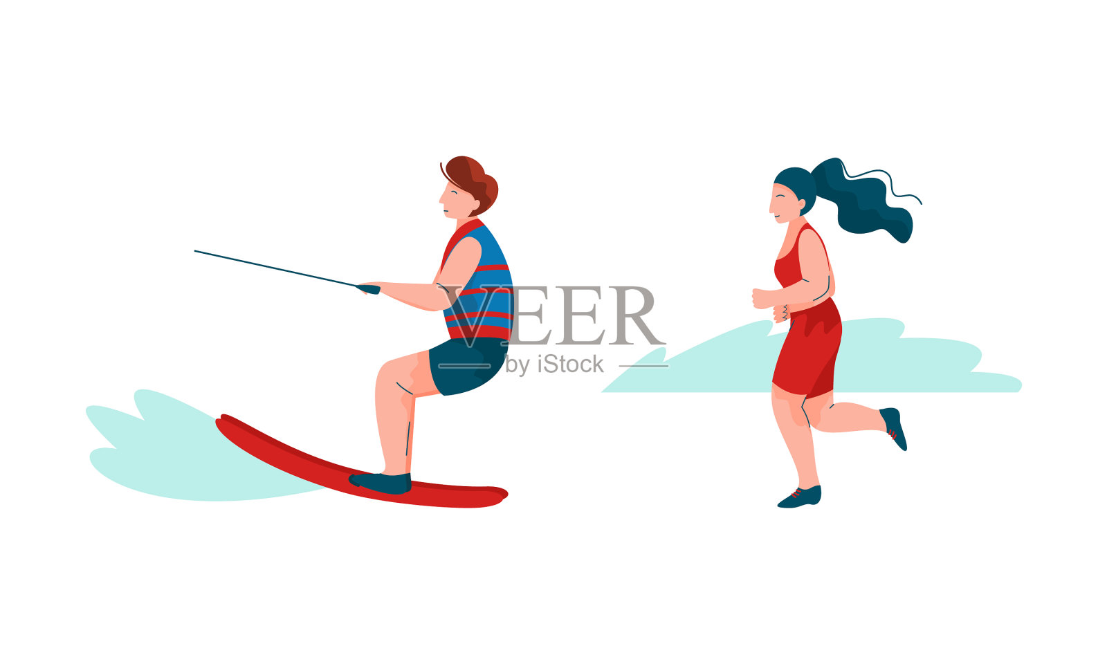 男人风帆冲浪,女人泳装跑步设计元素图片