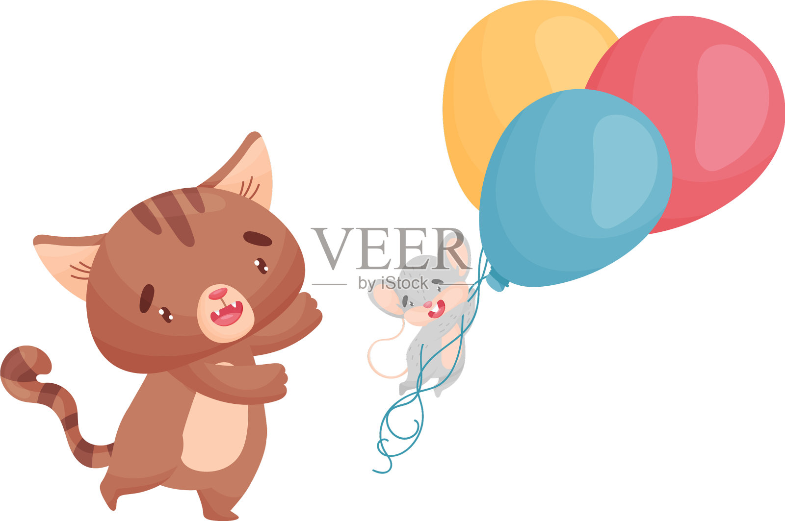 卡通老鼠和猫与气球设计元素图片