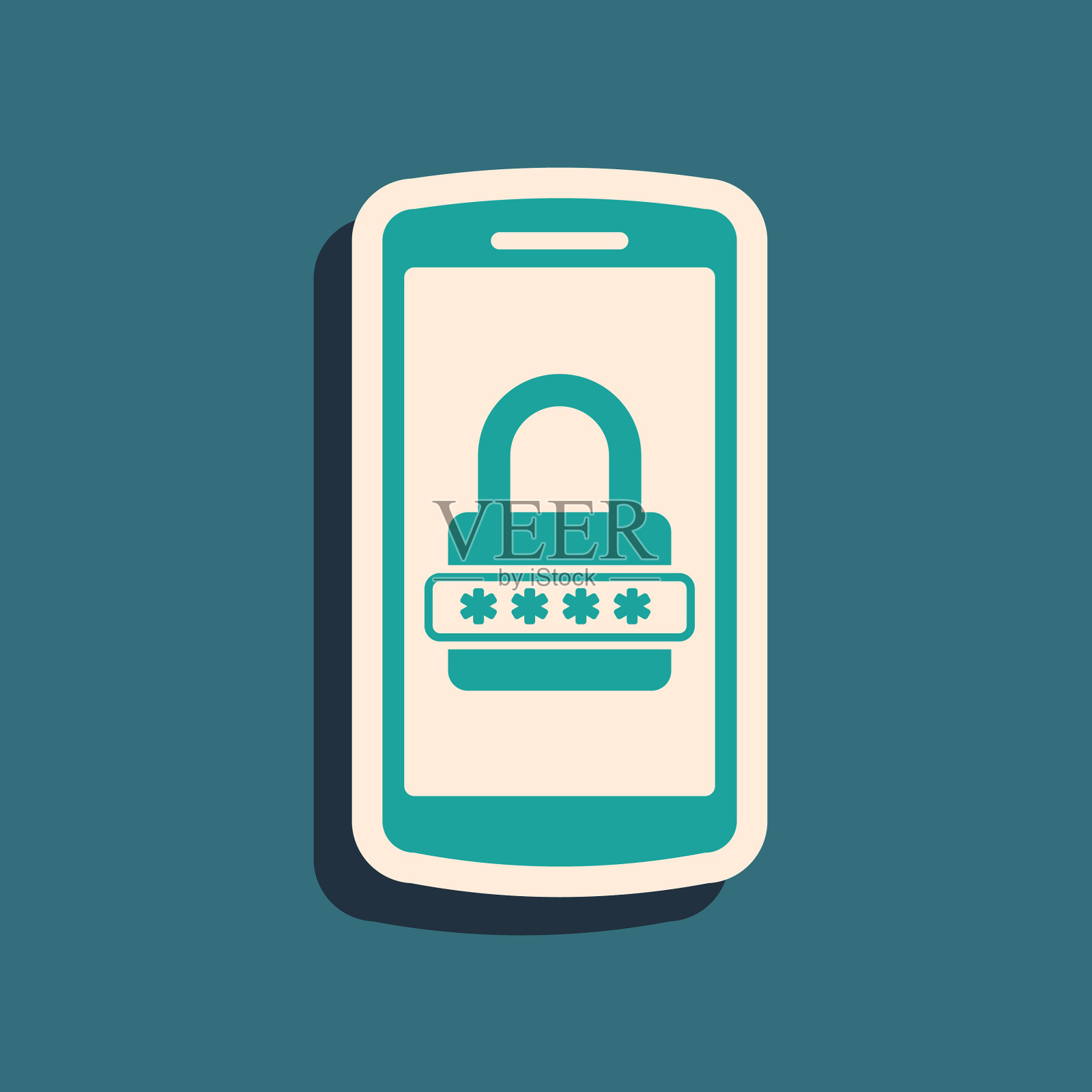 绿色手机和密码保护图标设计元素图片