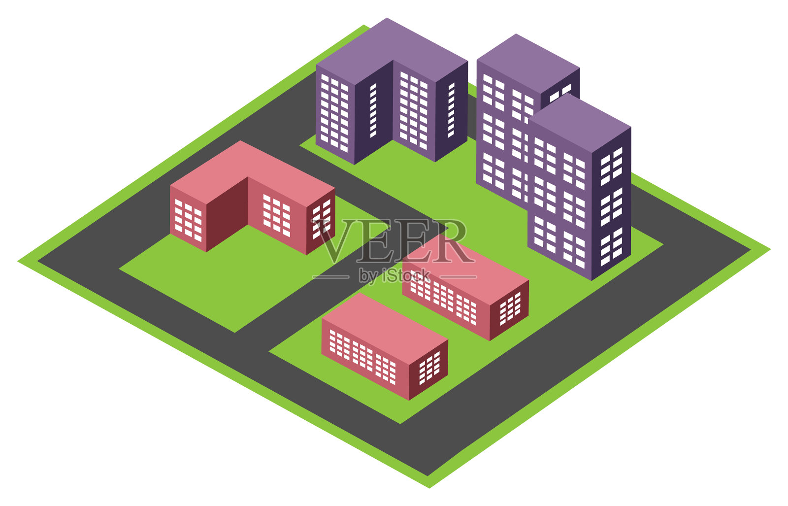 等距城市建筑街区建筑设计元素图片
