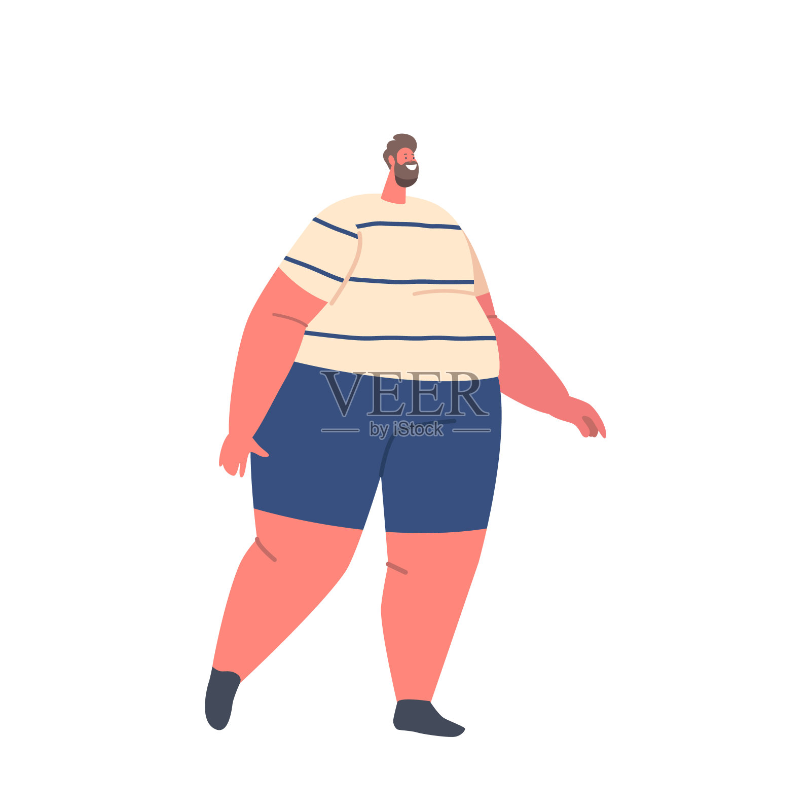 健康生活。肥胖的胖子穿着运动服,在白色的背景下踽踽独行。男人减肥设计元素图片