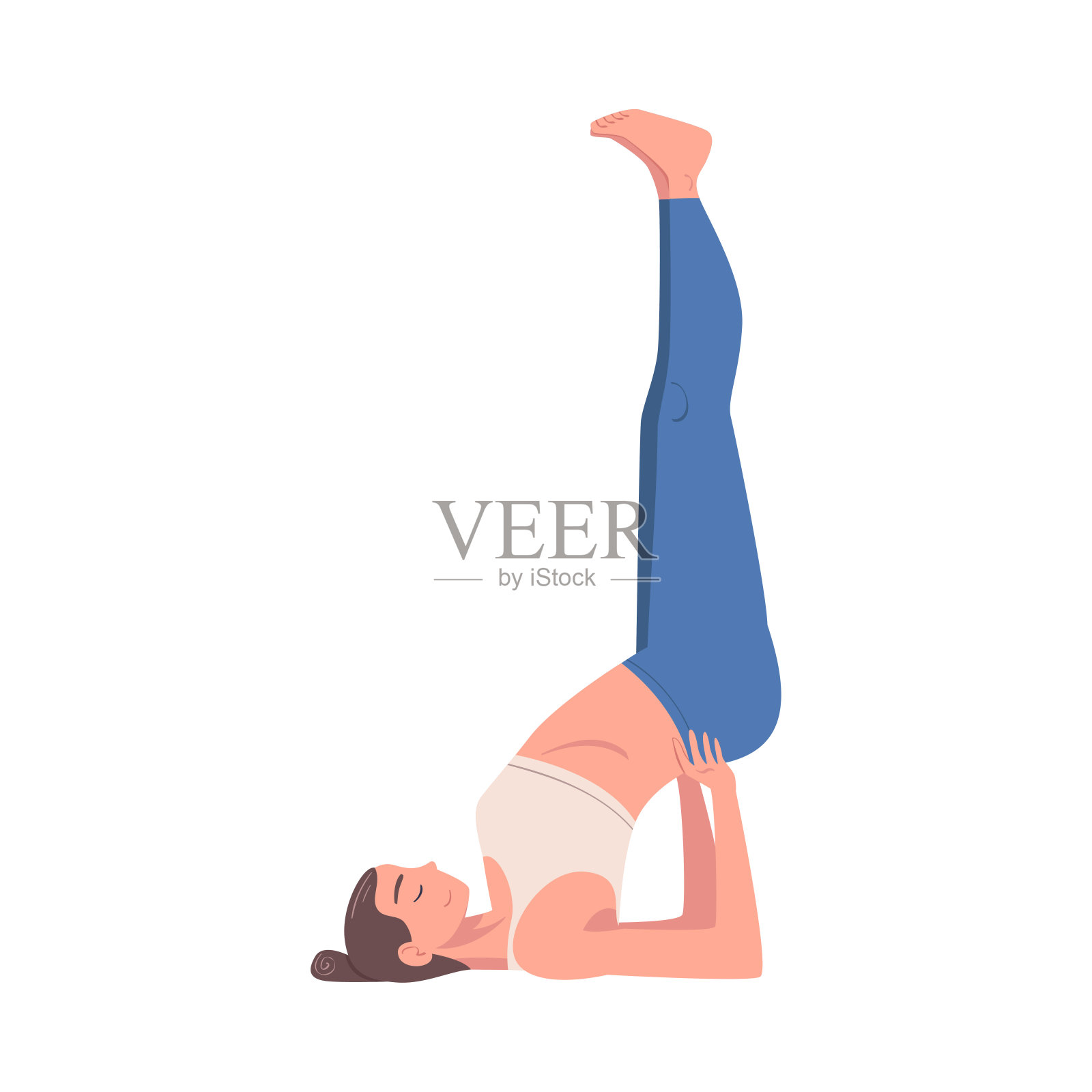 年轻女子练习瑜伽倒置体式或姿势伸展身体矢量插图设计元素图片
