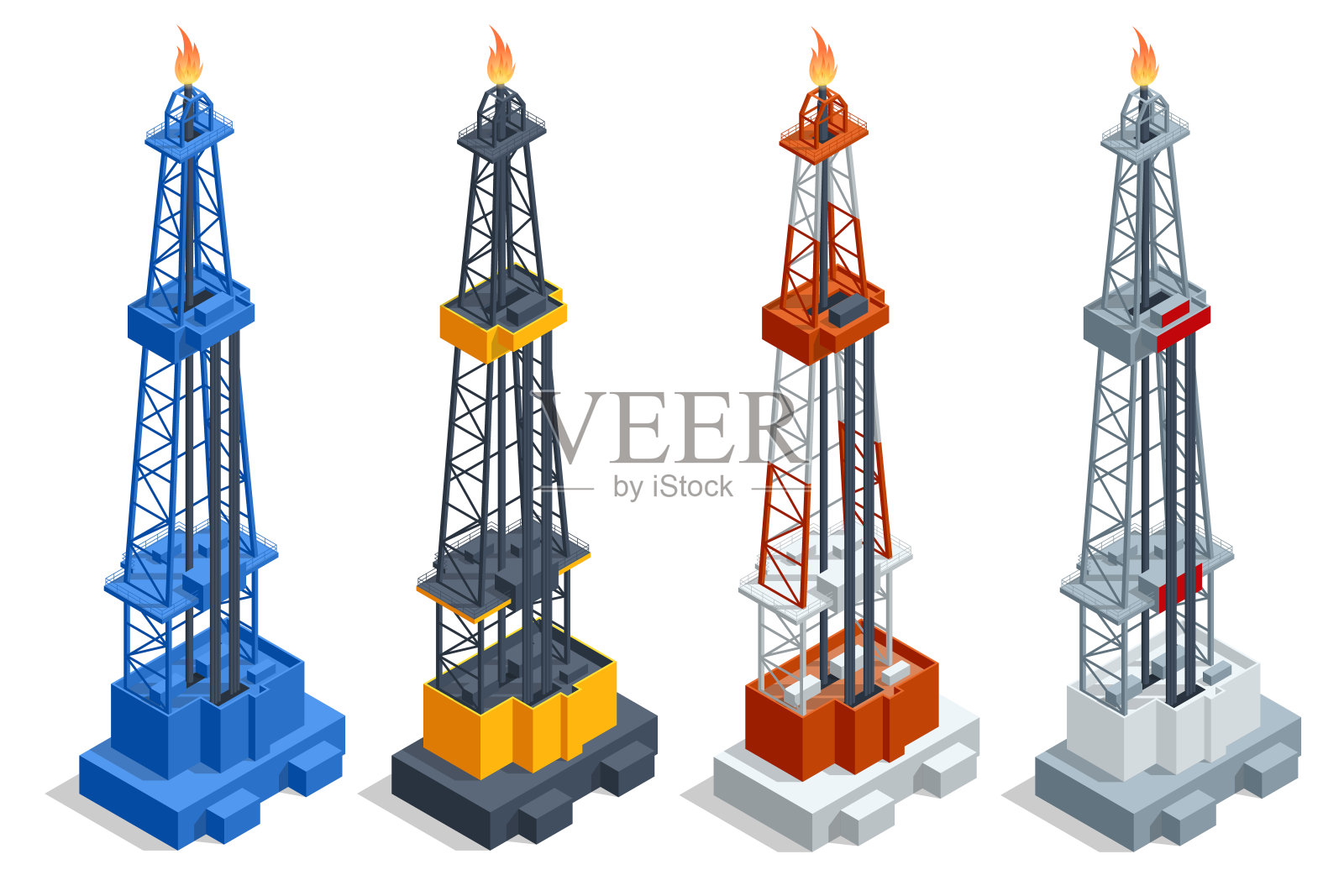 自然概念中的油气等距生产。炼油厂的燃气火炬。石油天然气行业设计元素图片