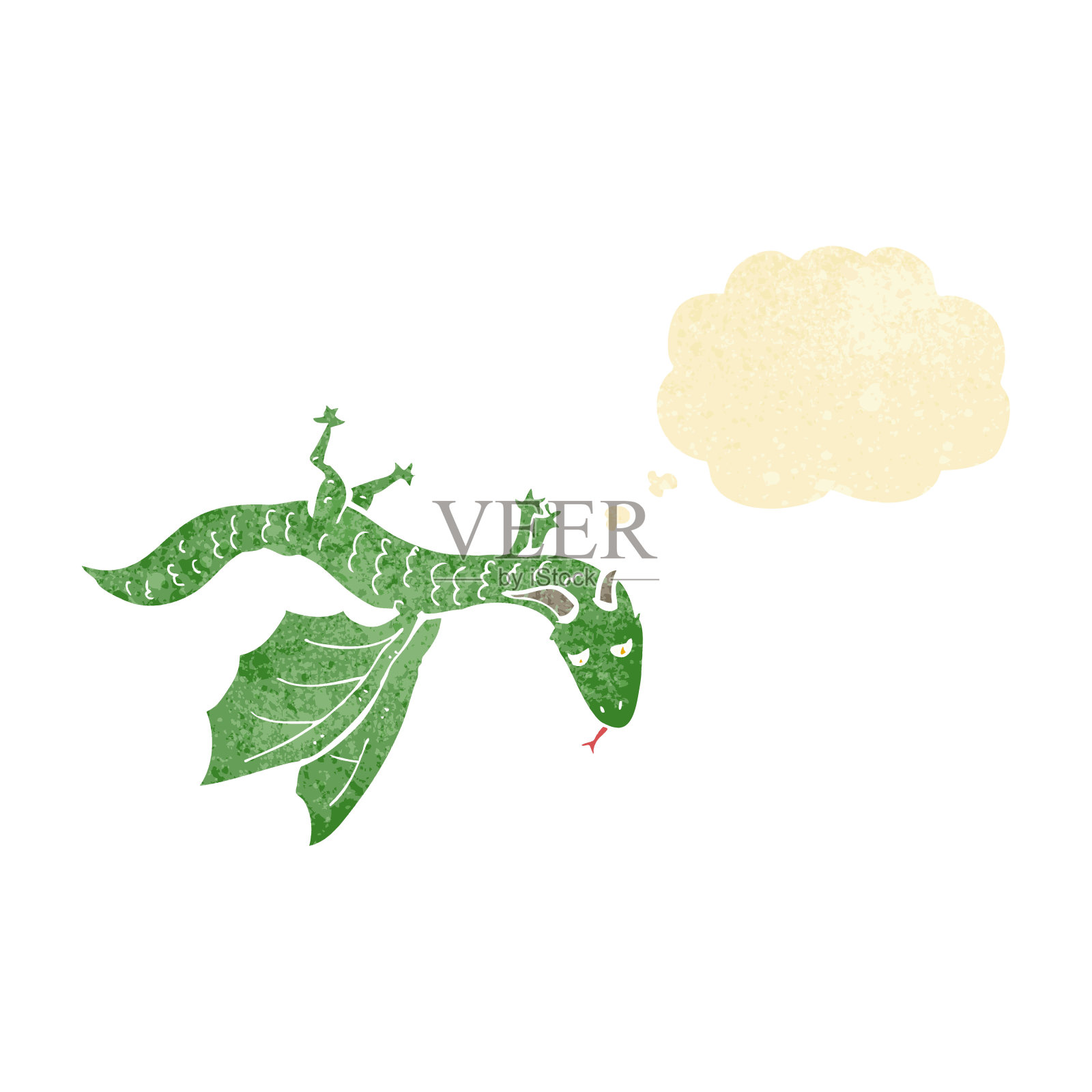 卡通小龙与思想泡泡插画图片素材