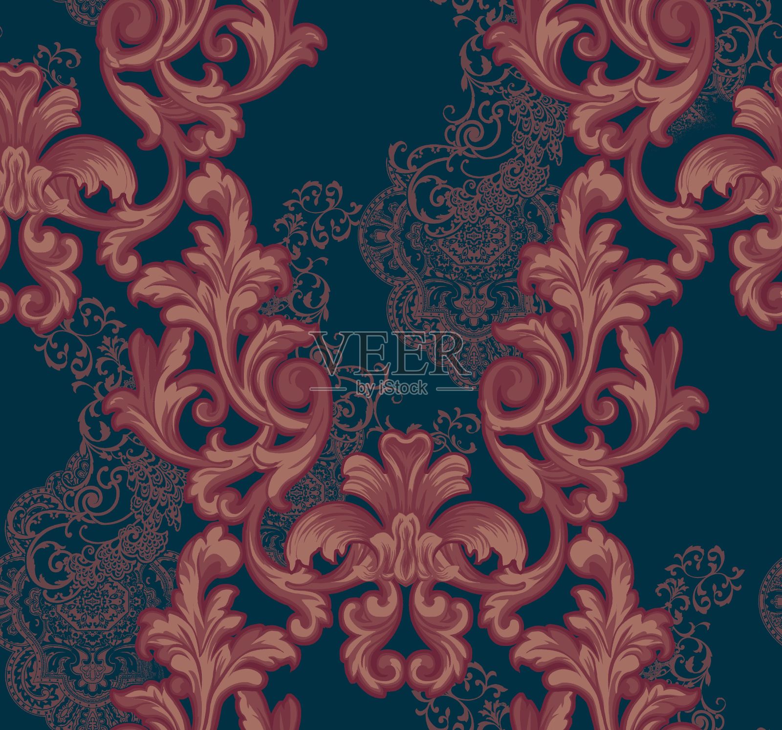 无缝复古花卉图案在深蓝色背景照片摄影图片