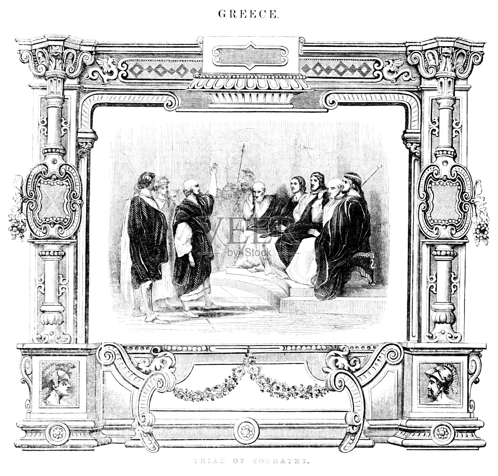 《苏格拉底受审》,古希腊插画图片素材