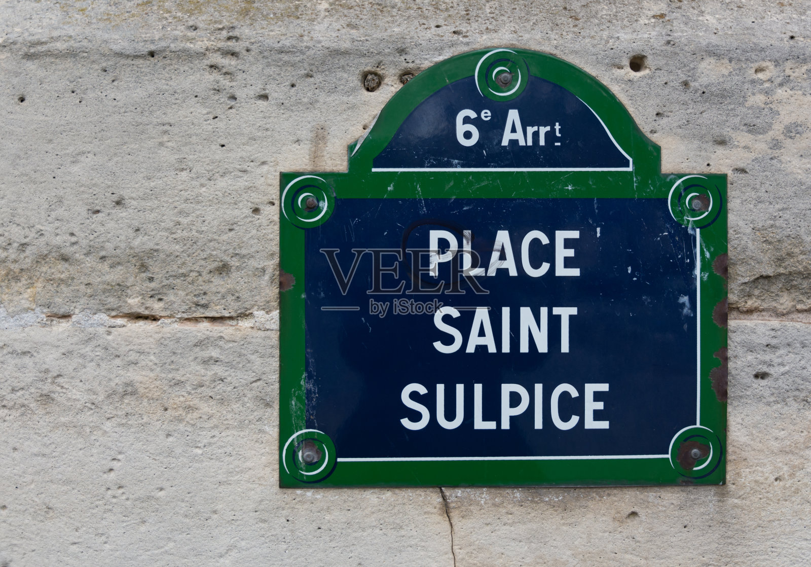 巴黎第六区圣叙尔皮斯广场的路牌照片摄影图片